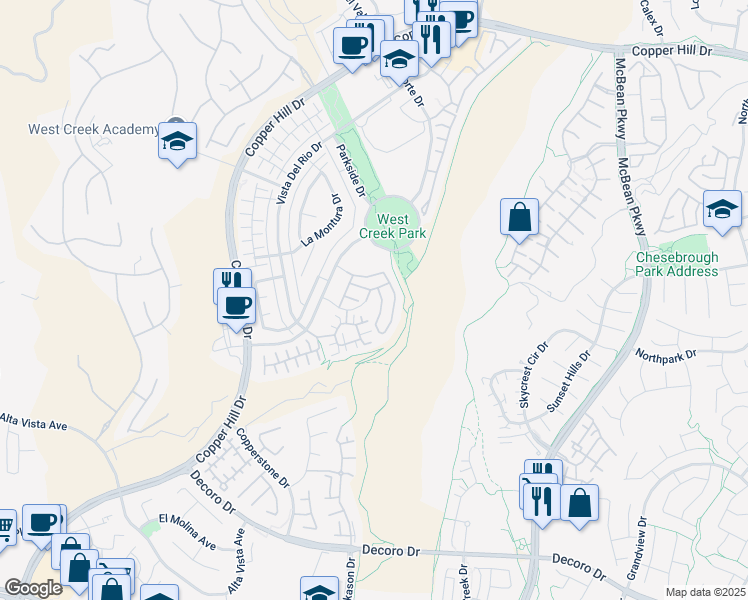 map of restaurants, bars, coffee shops, grocery stores, and more near 24115 Paseo del Rancho Drive in Santa Clarita