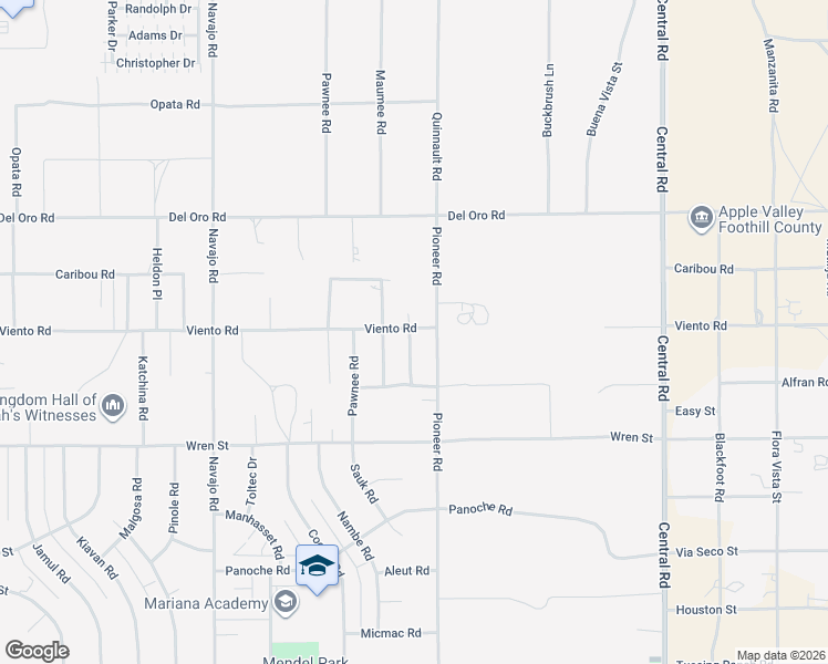 map of restaurants, bars, coffee shops, grocery stores, and more near 22377 Viento Road in Apple Valley