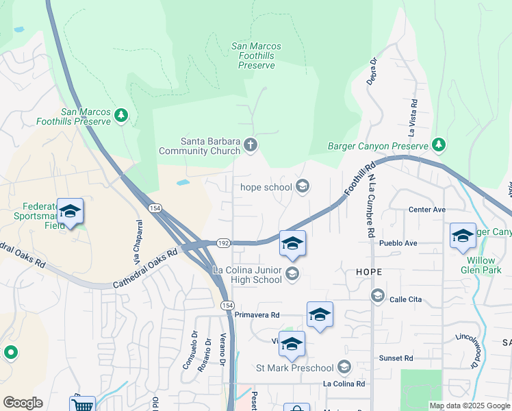 map of restaurants, bars, coffee shops, grocery stores, and more near 4087 Cerrito Lane in Santa Barbara