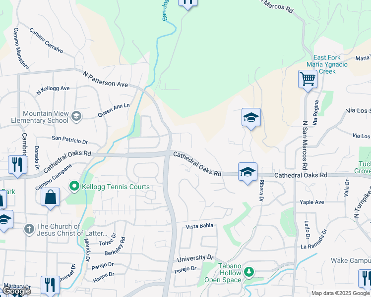 map of restaurants, bars, coffee shops, grocery stores, and more near 5225 Paseo Cameo in Santa Barbara