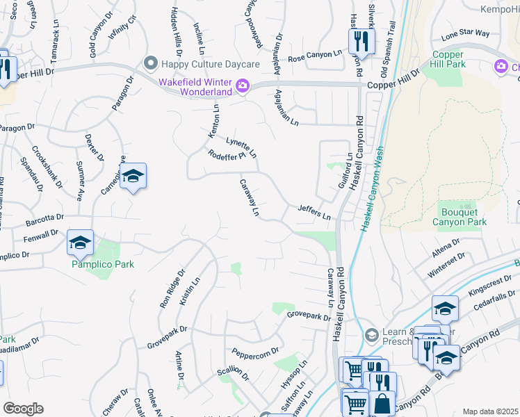 map of restaurants, bars, coffee shops, grocery stores, and more near 28080 Caraway Lane in Santa Clarita