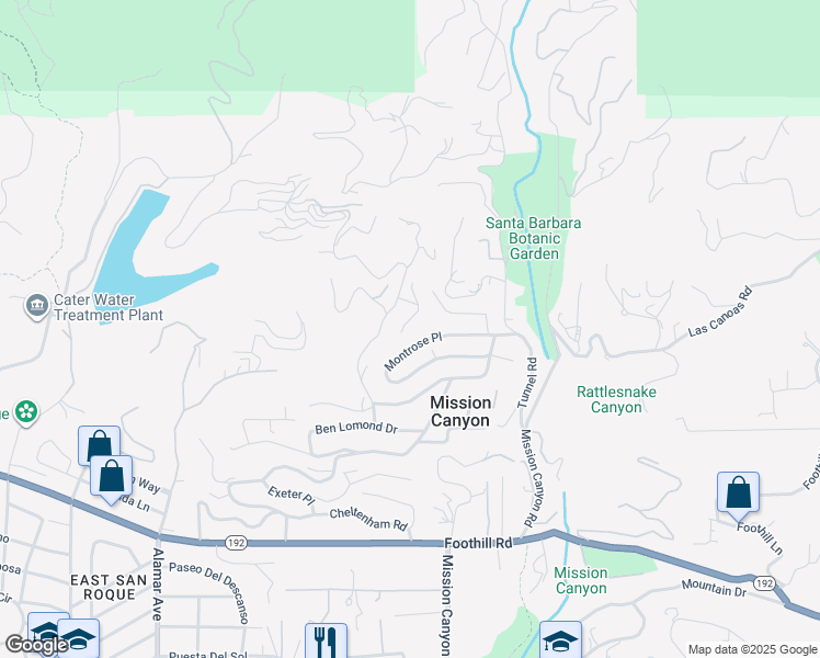 map of restaurants, bars, coffee shops, grocery stores, and more near 1108 Palomino Road in Santa Barbara