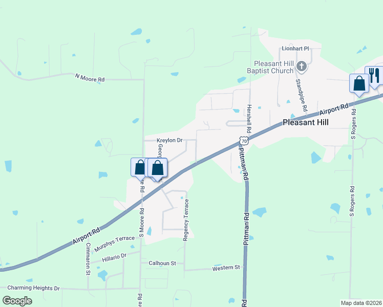 map of restaurants, bars, coffee shops, grocery stores, and more near 107 Worthey Trail in Hot Springs