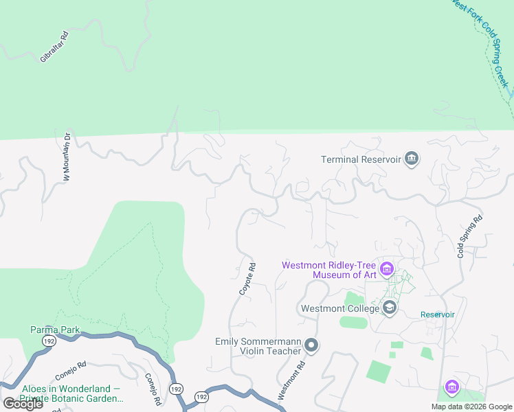 map of restaurants, bars, coffee shops, grocery stores, and more near 1035 Coyote Road in Santa Barbara