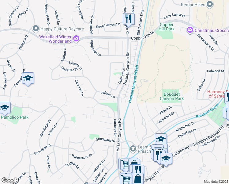map of restaurants, bars, coffee shops, grocery stores, and more near 21602 Bedford Way in Santa Clarita