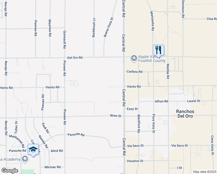 map of restaurants, bars, coffee shops, grocery stores, and more near Viento Road in Apple Valley