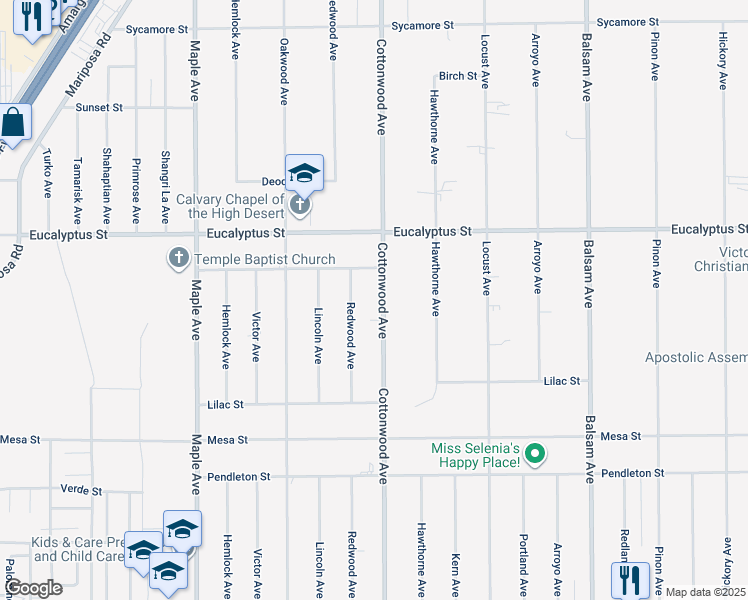 map of restaurants, bars, coffee shops, grocery stores, and more near 11170 Cottonwood Avenue in Hesperia