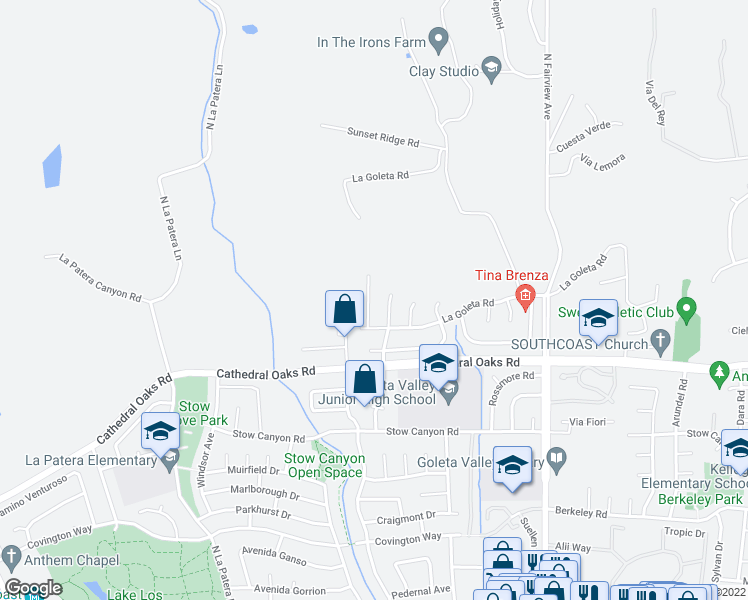 map of restaurants, bars, coffee shops, grocery stores, and more near 850 Serenidad Place in Goleta