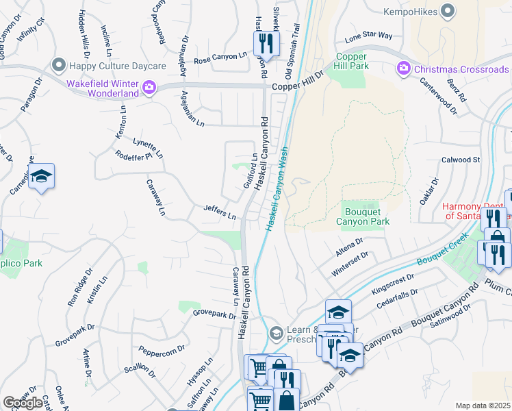 map of restaurants, bars, coffee shops, grocery stores, and more near 28123 Bobwhite Circle in Santa Clarita