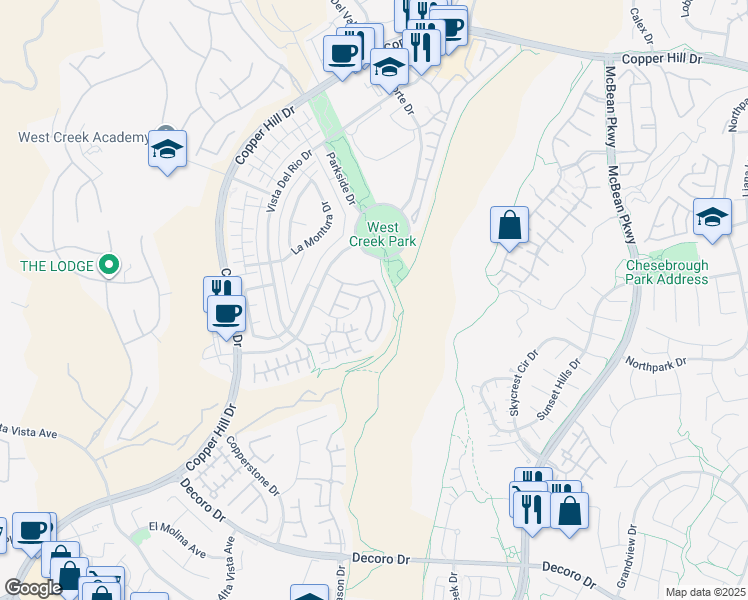 map of restaurants, bars, coffee shops, grocery stores, and more near 24106 Paseo del Rancho Drive in Santa Clarita