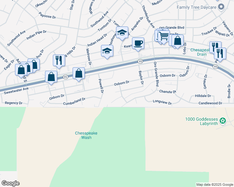 map of restaurants, bars, coffee shops, grocery stores, and more near 1330 Stardust Place in Lake Havasu City