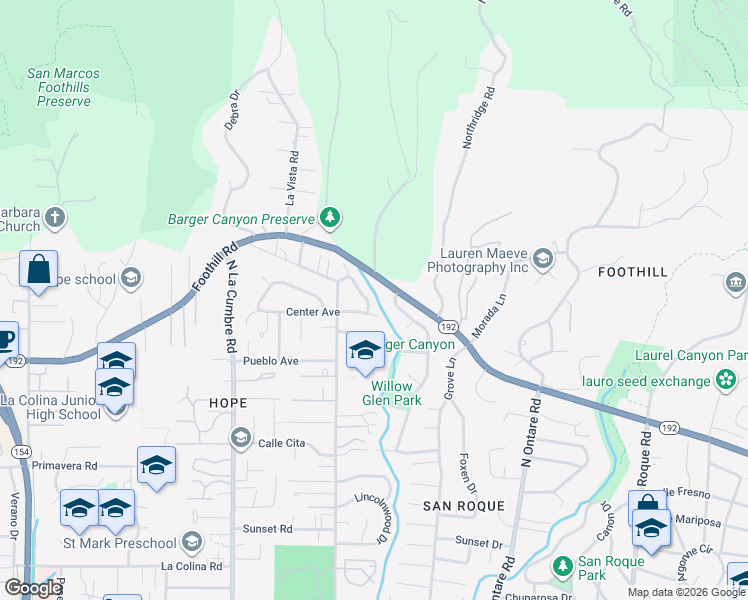 map of restaurants, bars, coffee shops, grocery stores, and more near 910 Crestwood Drive in Santa Barbara