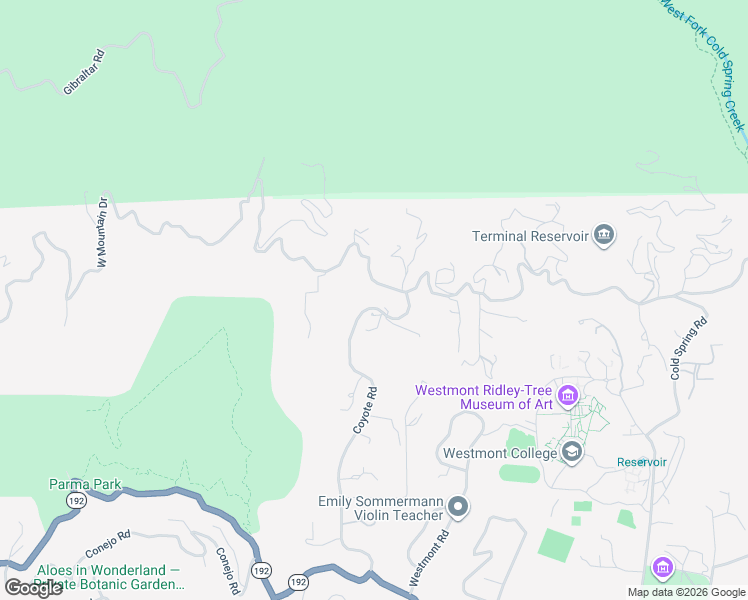 map of restaurants, bars, coffee shops, grocery stores, and more near 1035 Coyote Road in Santa Barbara
