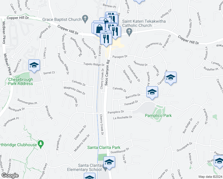 map of restaurants, bars, coffee shops, grocery stores, and more near 27573 Santa Clarita Road in Santa Clarita