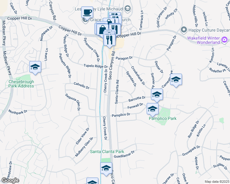 map of restaurants, bars, coffee shops, grocery stores, and more near 27573 Santa Clarita Road in Santa Clarita