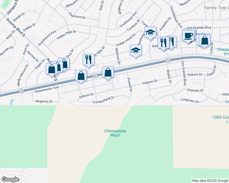 map of restaurants, bars, coffee shops, grocery stores, and more near 2924 Osborn Drive in Lake Havasu City