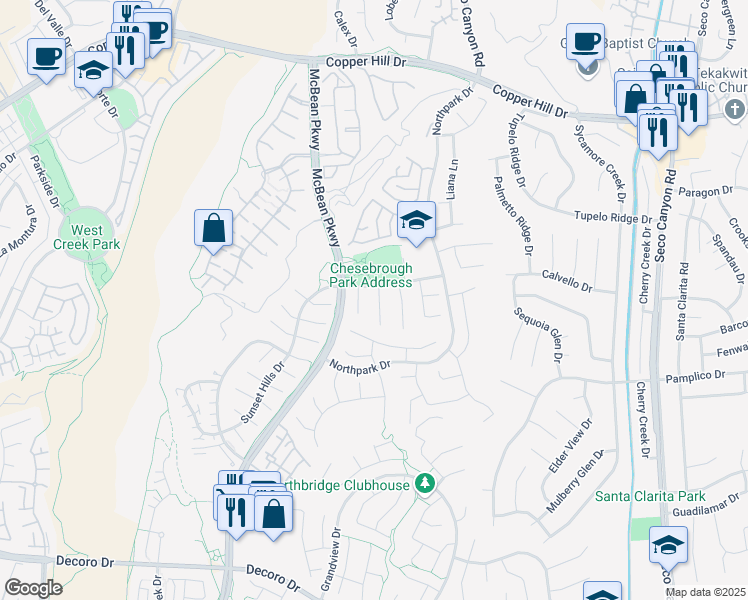map of restaurants, bars, coffee shops, grocery stores, and more near 27937 Brookdale Court in Santa Clarita