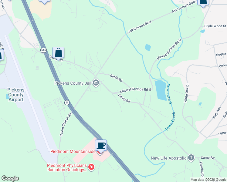 map of restaurants, bars, coffee shops, grocery stores, and more near 2854 Camp Road in Jasper