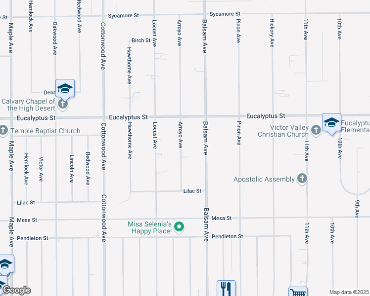 map of restaurants, bars, coffee shops, grocery stores, and more near 11177 Arroyo Avenue in Hesperia