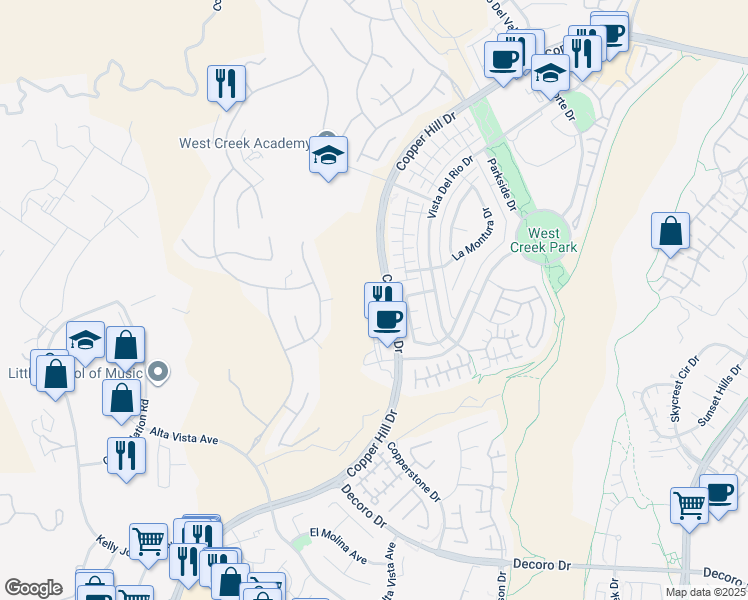 map of restaurants, bars, coffee shops, grocery stores, and more near 24505 Copper Hill Drive in Santa Clarita
