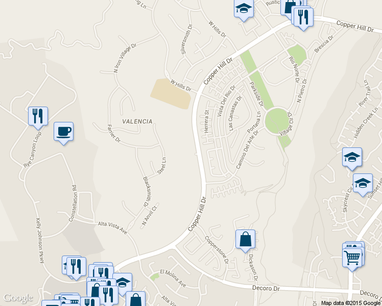 map of restaurants, bars, coffee shops, grocery stores, and more near 24505 Copper Hill Dr in Los Angeles