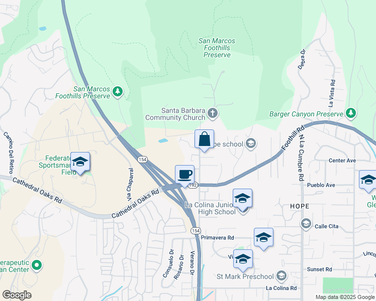 map of restaurants, bars, coffee shops, grocery stores, and more near 893 Cieneguitas Road in Santa Barbara