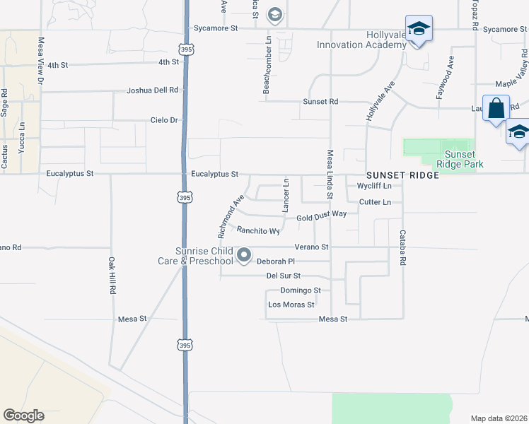 map of restaurants, bars, coffee shops, grocery stores, and more near 12332 Gold Dust Way in Victorville
