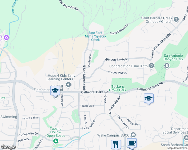 map of restaurants, bars, coffee shops, grocery stores, and more near 4959 Via Los Santos in Santa Barbara
