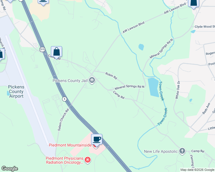 map of restaurants, bars, coffee shops, grocery stores, and more near 2854 Camp Road in Jasper