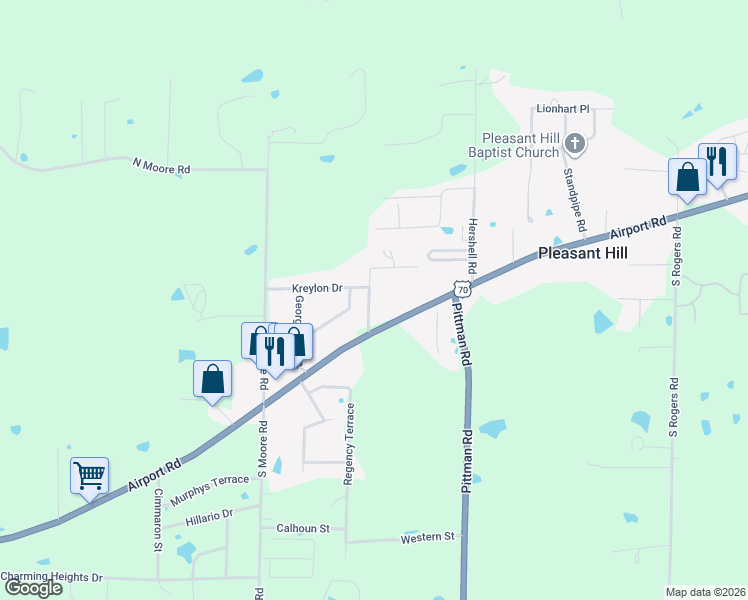 map of restaurants, bars, coffee shops, grocery stores, and more near 107 Worthey Trail in Hot Springs