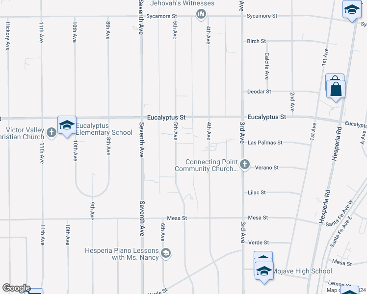 map of restaurants, bars, coffee shops, grocery stores, and more near 11181 5th Avenue in Hesperia