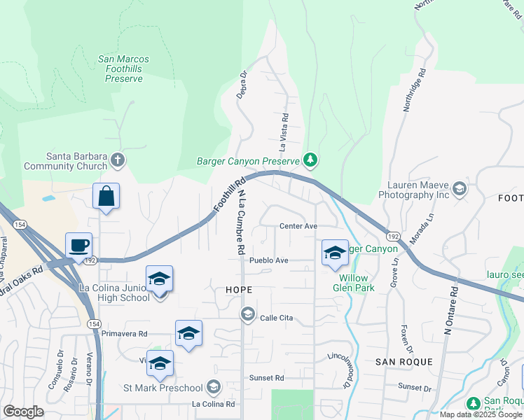 map of restaurants, bars, coffee shops, grocery stores, and more near 3856 Crescent Drive in Santa Barbara