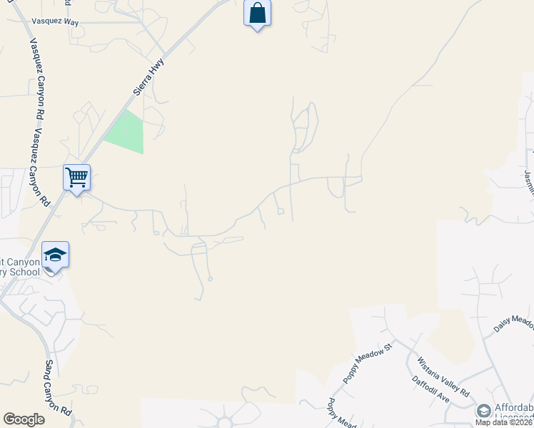 map of restaurants, bars, coffee shops, grocery stores, and more near 15600 Baker Canyon Road in Santa Clarita