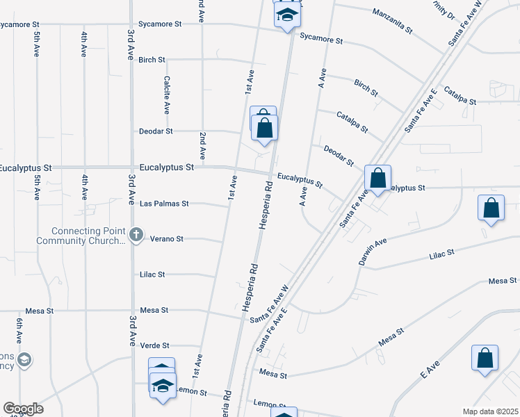 map of restaurants, bars, coffee shops, grocery stores, and more near 12931 #2 Hesperia Road in Victorville