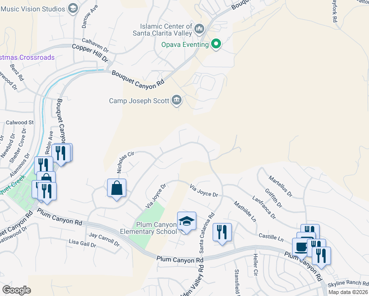 map of restaurants, bars, coffee shops, grocery stores, and more near 28470 Rodgers Drive in Santa Clarita