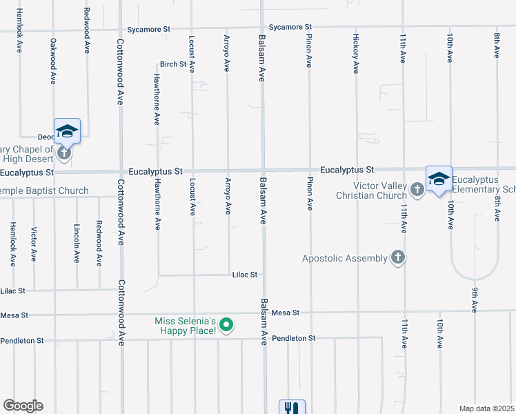 map of restaurants, bars, coffee shops, grocery stores, and more near 11198 Balsam Avenue in Hesperia