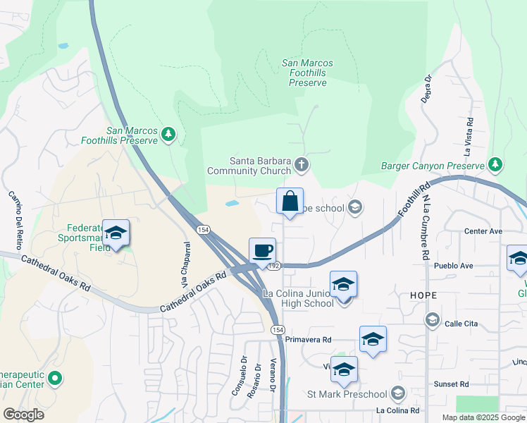 map of restaurants, bars, coffee shops, grocery stores, and more near 893 Cieneguitas Road in Santa Barbara