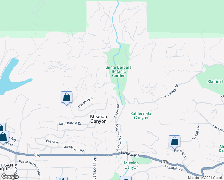 map of restaurants, bars, coffee shops, grocery stores, and more near 1130 Tunnel Road in Santa Barbara