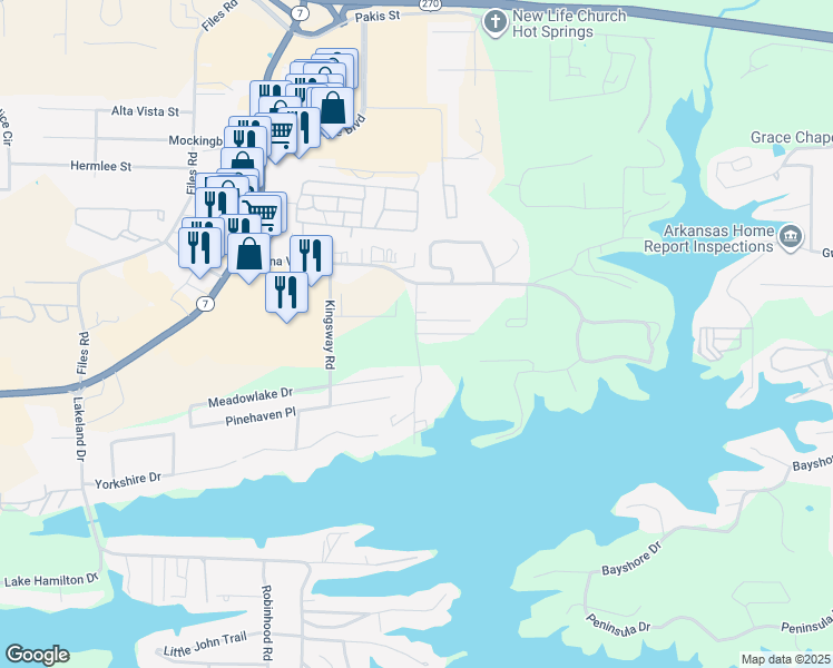 map of restaurants, bars, coffee shops, grocery stores, and more near 100 Calli Lane in Garland County