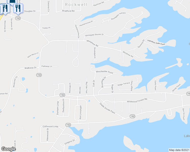 map of restaurants, bars, coffee shops, grocery stores, and more near 121 Colt Drive in Rockwell