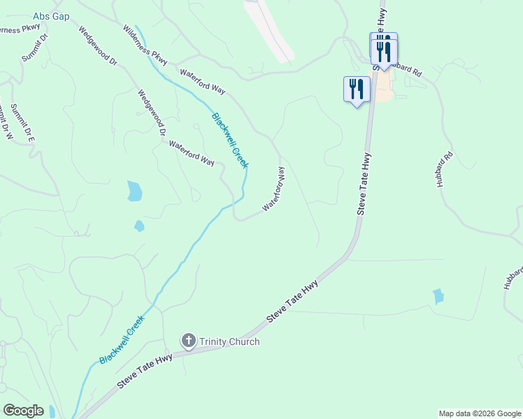 map of restaurants, bars, coffee shops, grocery stores, and more near Waterford Way in Pickens County