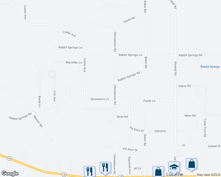 map of restaurants, bars, coffee shops, grocery stores, and more near 11150 Christenson Road in Lucerne Valley