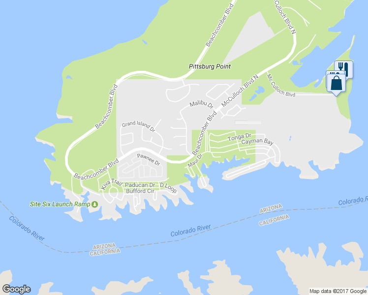 map of restaurants, bars, coffee shops, grocery stores, and more near 704 Malibu Lane in Bullhead City