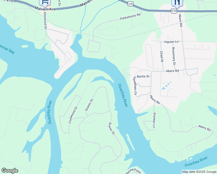 map of restaurants, bars, coffee shops, grocery stores, and more near 141 Scenic Drive in Garland County
