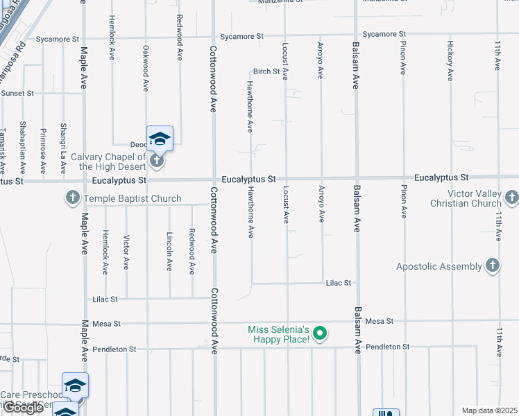 map of restaurants, bars, coffee shops, grocery stores, and more near 11215 Hawthorne Avenue in Hesperia
