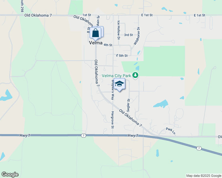 map of restaurants, bars, coffee shops, grocery stores, and more near 706 Braylee's Way in Velma