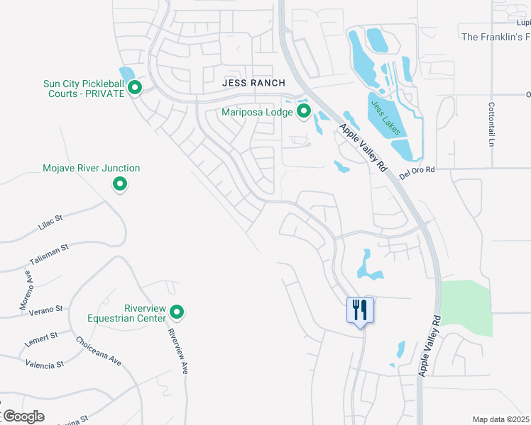 map of restaurants, bars, coffee shops, grocery stores, and more near 19255 Castana St in Apple Valley