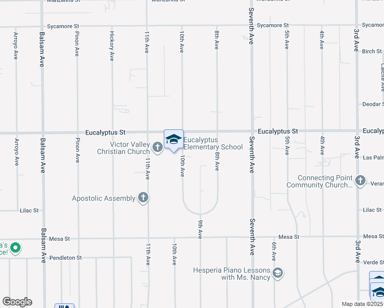 map of restaurants, bars, coffee shops, grocery stores, and more near 11255 10th Avenue in Hesperia
