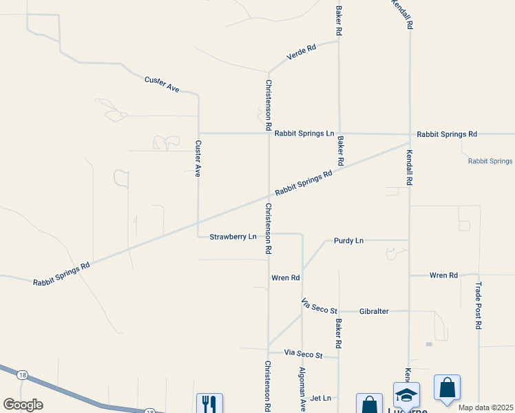 map of restaurants, bars, coffee shops, grocery stores, and more near 11150 Christenson Road in Lucerne Valley