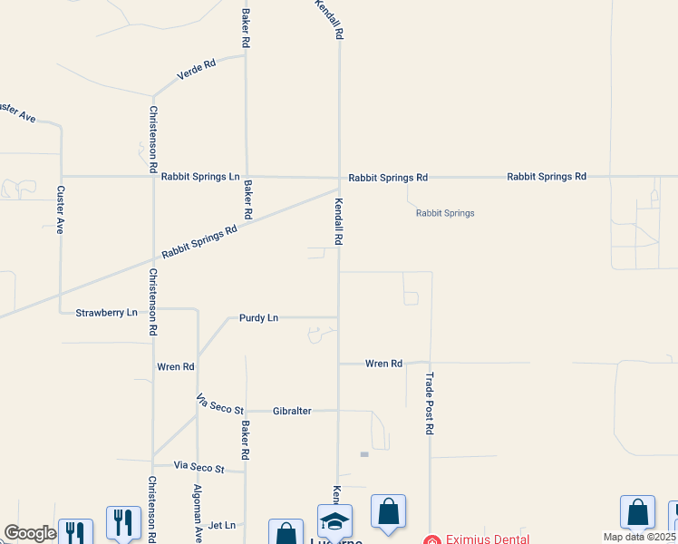 map of restaurants, bars, coffee shops, grocery stores, and more near Kendall Road in Lucerne Valley